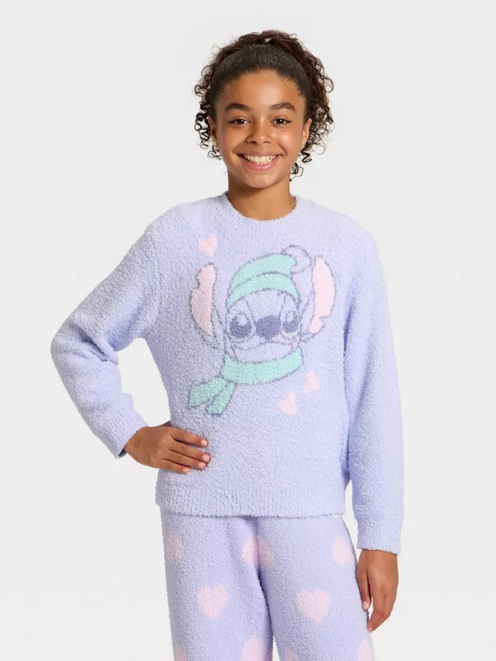 Girls' Disney Stitch Boucle Pullover Sweater